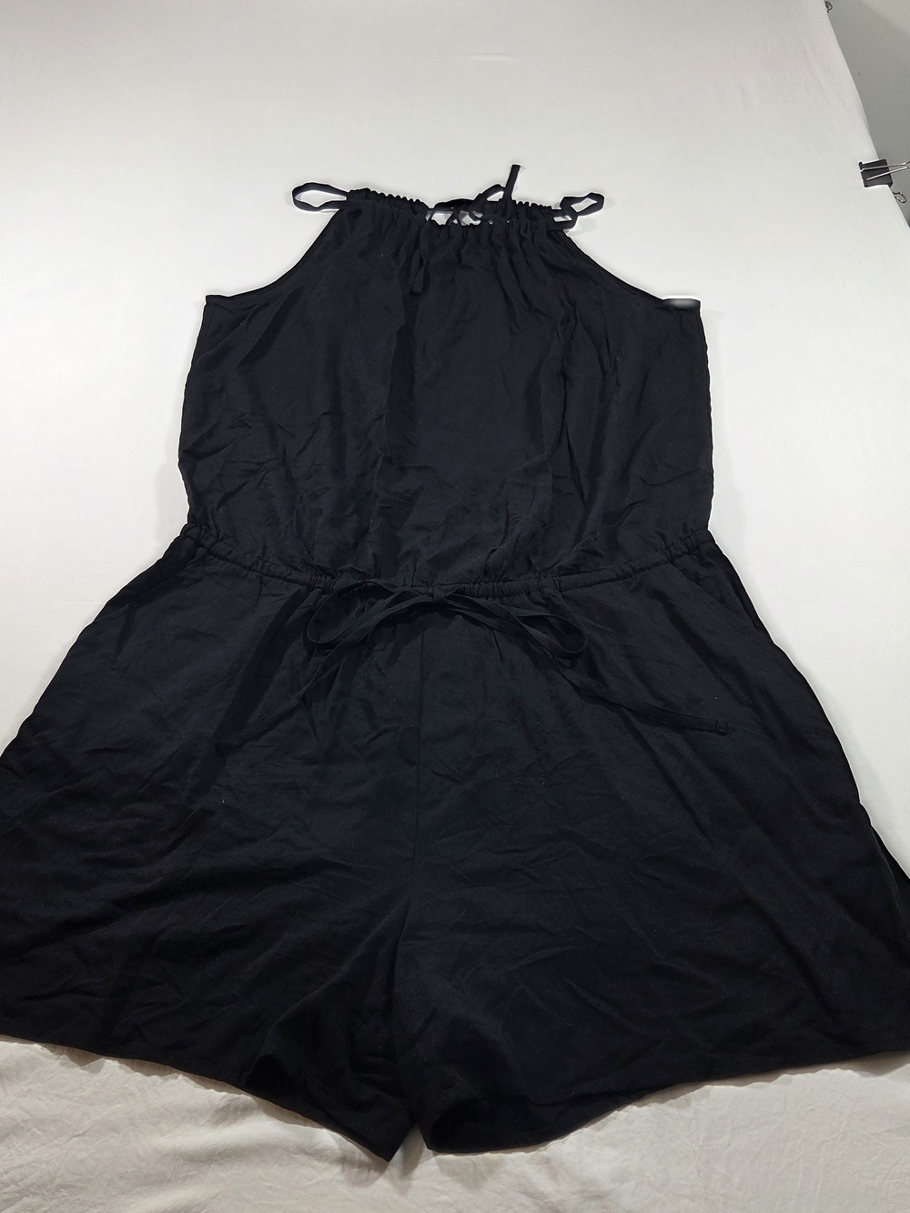 Old Navy Black Drawstring Waist Romper Halter Open Neck Tie String Sleeveless XL